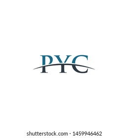 Initial letter PYC, overlapping movement swoosh horizon logo company design inspiration in blue and gray color vector