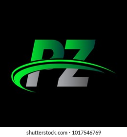 initial letter PZ logotype company name colored green and black swoosh design. vector logo for business and company identity.