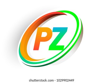 initial letter PZ logotype company name colored orange and green circle and swoosh design, modern logo concept. vector logo for business and company identity.