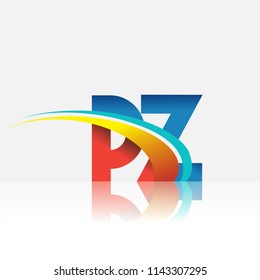 initial letter PZ logotype company name colored red and blue and swoosh design. vector logo for business and company identity.
