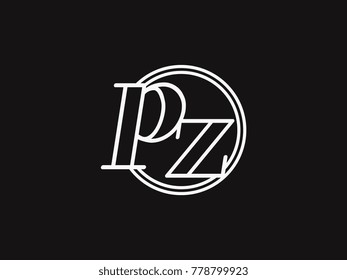 Initial letter pz lowercase outline inside the circle logo template white on black background