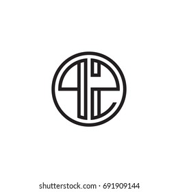 Initial letter PZ, minimalist line art monogram circle logo, black color