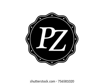 Initial letter PZ monogram logo black seal stamp lace