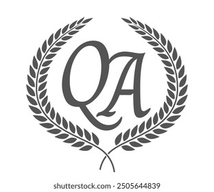 Initial letter Q and A, QA monogram logo design with laurel wreath. Luxury calligraphy font.