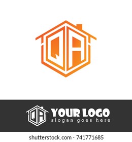 Initial Letter Q, A, QA Hexagonnal Shape Logo Design with House Home Icon