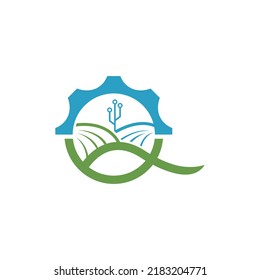 Initial letter Q agricultural biotechnology logo design. Gear Farm Icon Logo Design Element vector