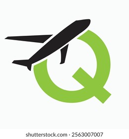 Initial Letter Q Airplane Logo Concept For Travel Symbol And Transportation Sign