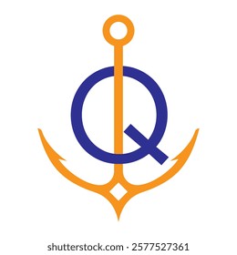 Initial Letter Q Anchor Logo Design Concept For Boat, Ship, Yacht, Nautical Transport Symbol