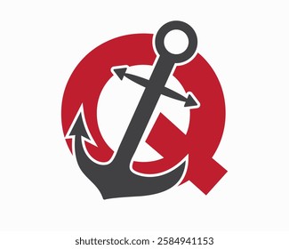 Initial Letter Q Anchor Logo Design Concept For Boat, Ship, Yacht, Nautical Transport Symbol