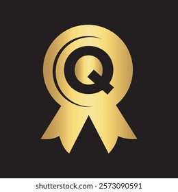 Initial Letter Q Award Ribbon Symbol Vector Template