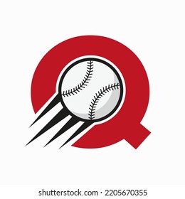 Initial Letter Q Baseball Logo Concept With Moving Baseball Icon Vector Template