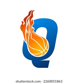 Initial Letter Q Basketball Logo Concept with fireball