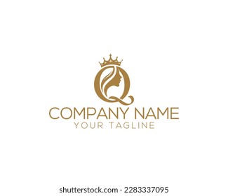 Initial letter Q beauty women face logo design. Unique and luxury queen with crown feminine vector illustration.