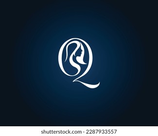 Initial letter Q beauty women face logo design. Unique and luxury queen feminine vector illustration.