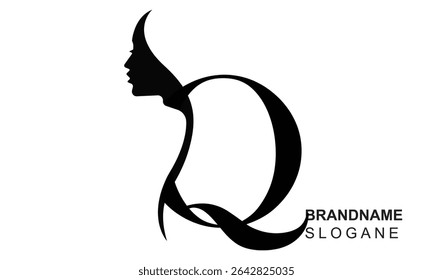 Letra inicial Q beleza mulheres rosto logotipo design. Ilustração vetor feminino única e de luxo.