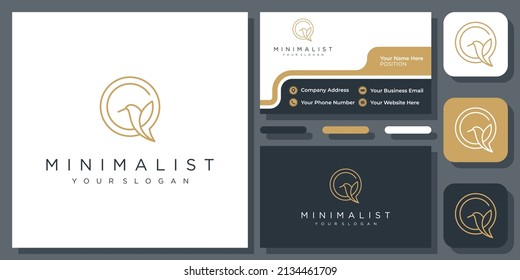 Initial Letter Q Bird Hummingbird Colibri Fly Wing Minimalist Vector Logo Design with Business Card