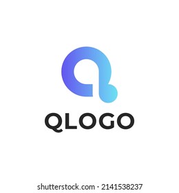 Initial Letter Q blue gradient color line art outline Logo.