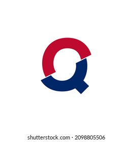 Initial Letter Q Blue and Red Logo. Geometric Shapes Cut Style isolated on White Background