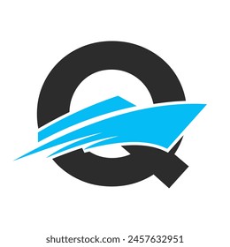 Initial Letter Q Boat Logo For Yacht Sign. Maritime Symbol Vector Template