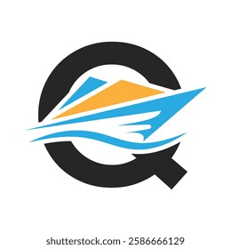 Initial Letter Q Boat Logo Concept For Sailor Symbol Vector Template