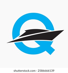 Initial Letter Q Boat Logo Concept For Sailor Symbol Vector Template