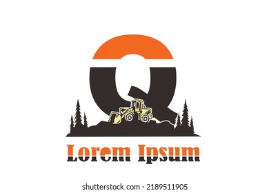 logotipo del bulldozer de la letra inicial Q