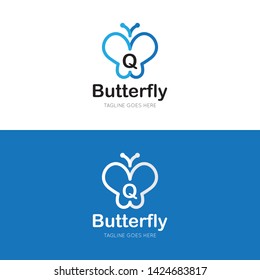initial letter q butterfly logo and icon vector illustration design template