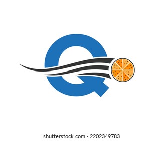 Initial Letter Q Cafe Restaurant Logo With Pizza Concept Vector Template