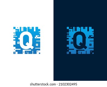 Initial letter Q and chip card vector logo design
