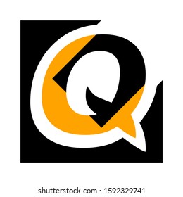 Initial letter Q with color black and orange logo icon vector illustration isolated on white background