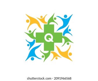 initial Letter Q Cross plus medical health care logo icon design template illustrations