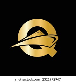 Initial Letter Q Cruise Ship Logo Boat Icon. Yacht Symbol, Marine Logotype