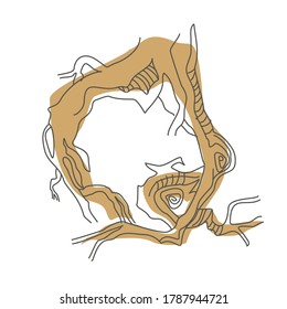 Initial letter Q. Decorative font from tree roots. Environmental design. Nature typography