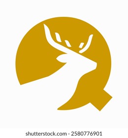 Initial Letter Q Deer Logo Concept With Minimal Deer Head Symbol Vector Template