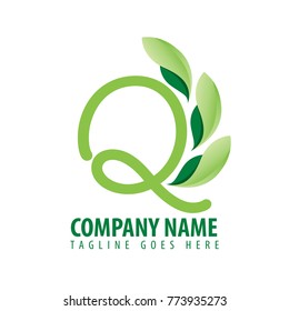 Initial Letter Q Design Logo with Green Element