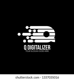 Initial Letter Q Digital Logo Design Template. The hexagonal connection with white and black - Vector