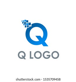 Initial Letter Q with digital logo design vector