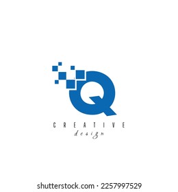Initial Letter Q Digital Pixel Logo Design. Geometric Shape with Square Pixel Dots. Usable for Business and Technology Logos