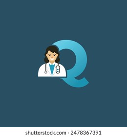 Initial Letter Q Doctor icon Logo Design Vector Graphic Emblem Illustration.