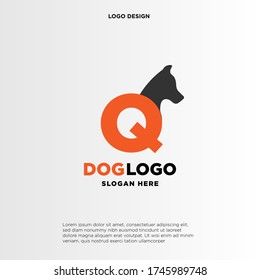 Plantilla de diseño del logotipo del perro Q de la carta inicial