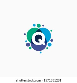 initial letter Q with dot abstract logo designs. molecule Logo design , Lab Logo Design Element , Design Vector with Dots concept. - VECTOR