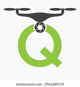 Initial Letter Q Drone Logo. Drone Technology Logo Sign Vector Template