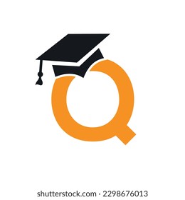 Initial Letter Q Education Logo Design Combine With Graduation Hat Icon Vector Template
