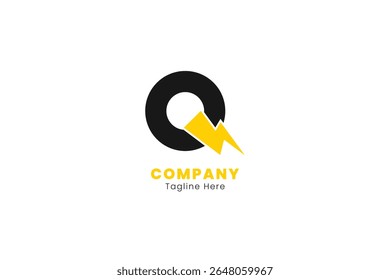 Initial letter Q for Electric logo, Letter Q and thunder bolt combination, Flat Logo Design Template, vector illustration
