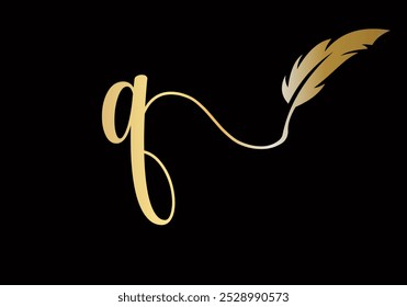 Letra inicial Q Pluma Logotipo Diseño Vector Plantilla. Símbolo de plumas
