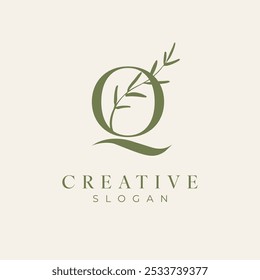 Initial Letter Q Feminine, Floral, Botanical Logo Template - Vector