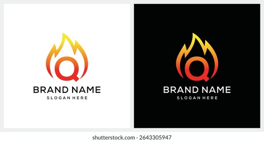 Letra inicial Q fogo chama logotipo projeto vetor modelo 
