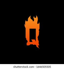 Initial letter Q with fire flames logo design. Creative lettering design concept suitable for company, corporate business and GAME brand identity. Collection of fonts with burn idea isolated black.