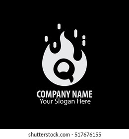 Initial Letter Q With Fire Logo Black White