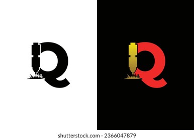 Initial Letter Q Flat Laser Cutting Logo. Letter Q and Laser Engraving Vector Logo Design Template.